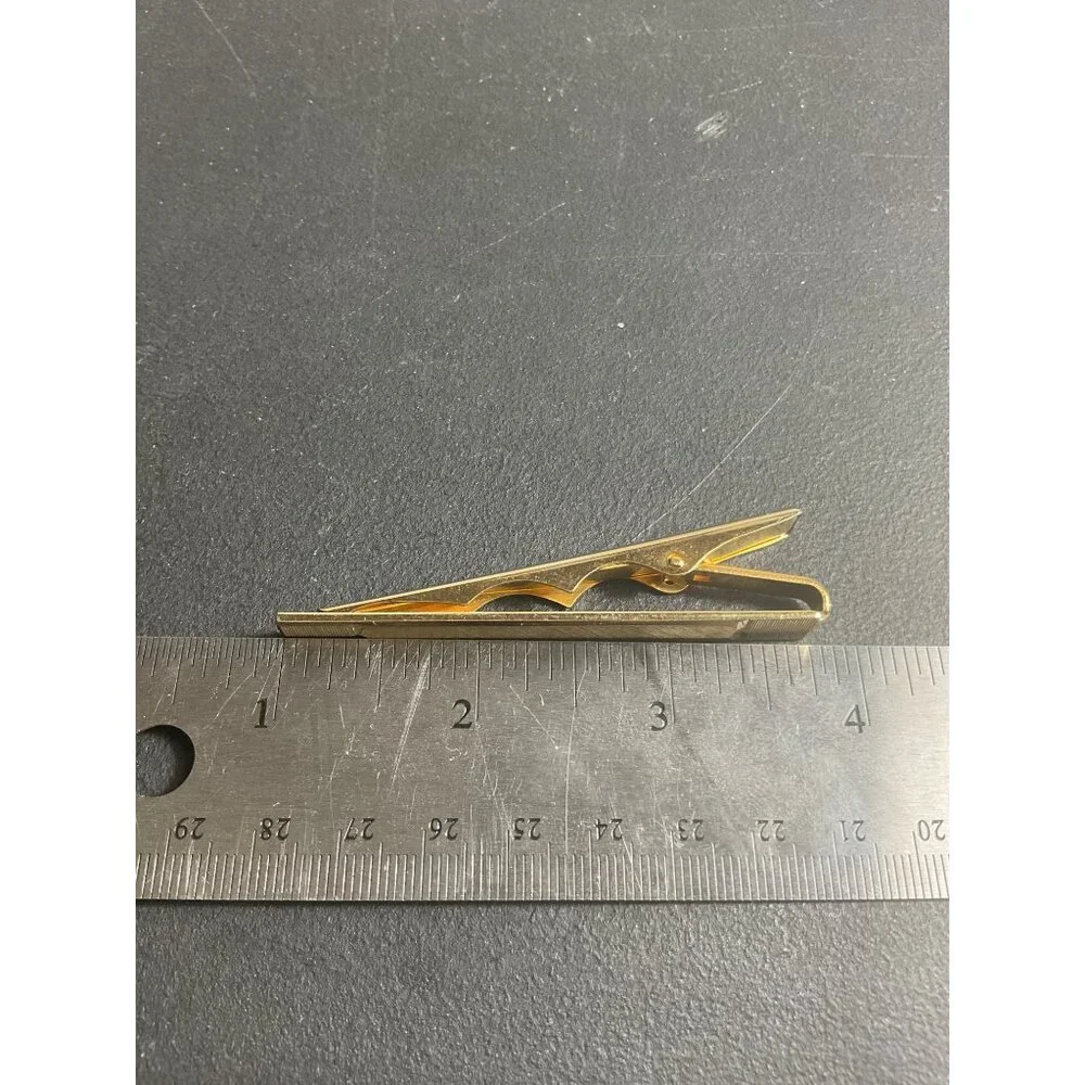 Vintage Gold Tone Tie Clip For Men Geometric Pattern Secure Grip